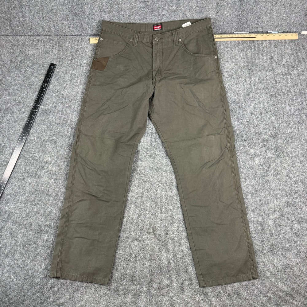 Wrangler Pants Mens Size 38x32 Green Ripstop Cotton Workwear Utility Straight